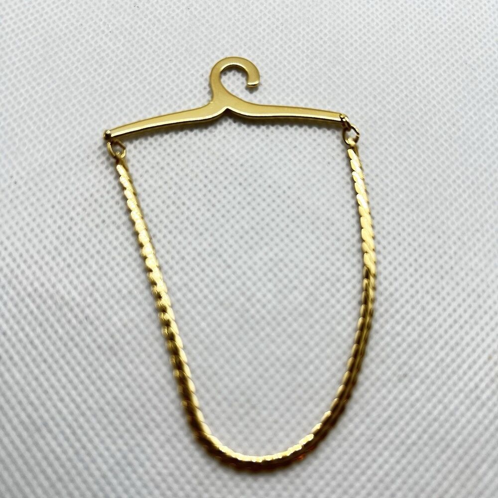 Vintage NWOT MCM Gold Tone Tie Chain Over Button Hanger Dress Tie Bar Chain Clip